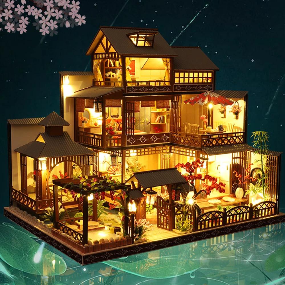 Japanese Simulated Villa DIY Dollhouse Kit Chinese Style Architecture DIY Miniature Furniture Model Home Decoration